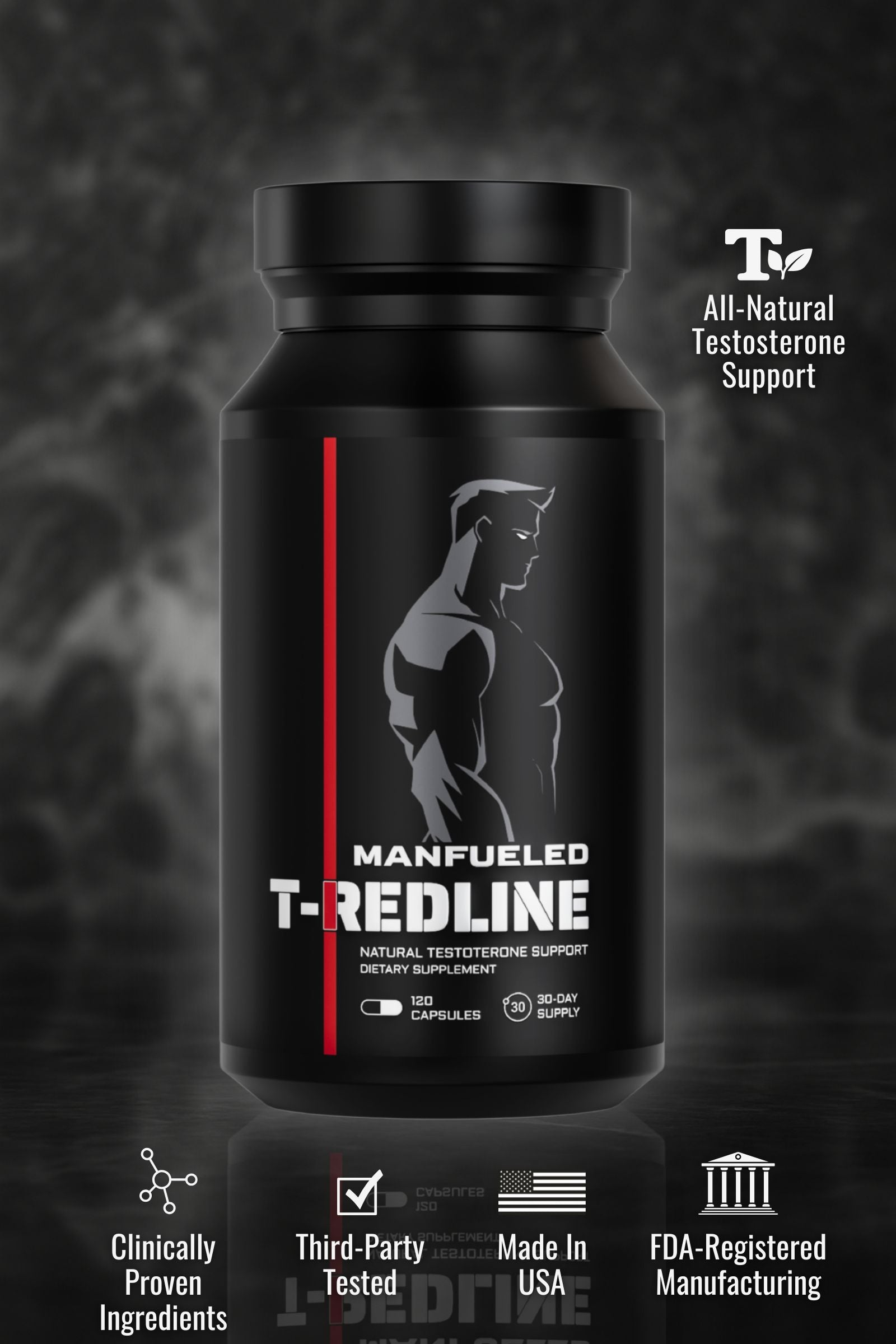 T-Redline™ - Natural Testosterone Support - 120 Capsules, 30-Day Supply